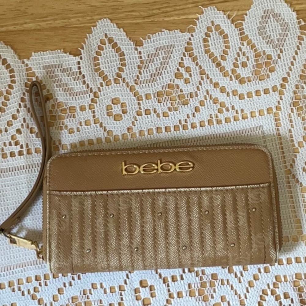 Bebe Dusty Pink Studded Zip Around Wristlet Wallet